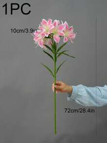1pc 10-Head Artificial Lily Flower Branch, Living Room Decor, Floral Arrangement, Photography Prop - Multicolor - View 3