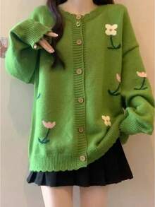 Plus Size Cardigans - Green - View 1
