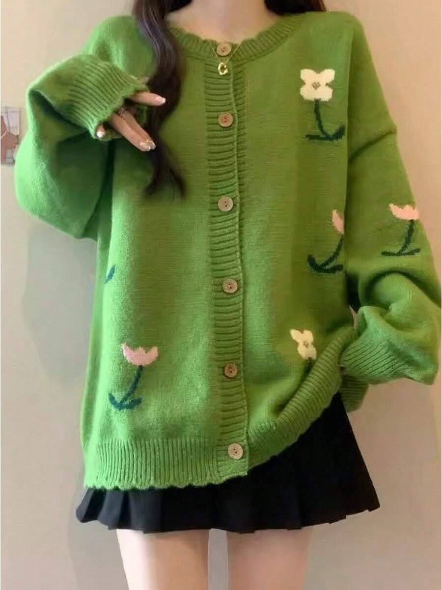 Plus Size Cardigans - Green - View 1