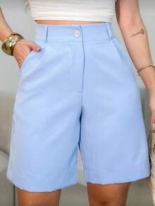 Tailored Bermuda Shorts Without Belt - Gringa Fashion - Baby Blue - View 2