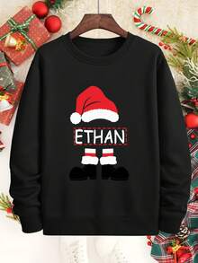 Sudadera Navideña para Hombre y Niño con Estampado del Nombre Ethan - Roja, Diseño de Gorro Blanco Santa Claus & Botas Elfo,  Casual Cuello Redondo Regalo Festivo (Lavable a Máquina) Unisex /s Ropa - Rojo - Ver 1