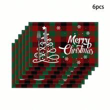 Set de 1/4/6 piese de șervețele imprimate cu tematică de Crăciun, imprimeu modern din fibră de poliester pentru bucătărie/masă, potrivit pentru decorarea de Crăciun în restaurante și bucătării.