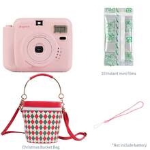 Popoto 拍立得相机，兼容 Mini 11/12 胶卷，内含 10 张 Mini 拍立得胶卷，无需冲洗，自动打印，配有 PU 保护套，是送给女性、青少年、朋友、家人、圣诞节、生日派对、旅行的理想礼物，复古光学风格（不含电池） - 相機+底片+聖誕節水桶包 - 查看 14