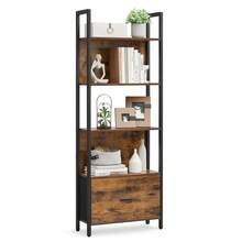 Bücherregal mit 5 Ebenen, Eckregal mit Schublade, Leiterregal, Industrial-Design, mit Stahlrahmen, für Wohnzimmer, Home Office, Schlafzimmer, 24 x 60 x 165 cm,24 x 40 x 165 cm - Vintagebraun-Schwarz - Übersicht 7