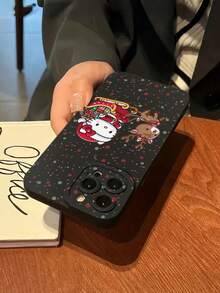 Sanrio 1pc Hello Kitty Dressed As Santa Claus Wearing Santa Hat With Reindeer Sled Pattern Fashionable Personalized Protective Phone Case, Suitable As Gift For Girlfriend, Best Friend, Wife, Couples, Aunt, Boss, Sister, Couple, Classmates, Teacher, Birthday Or Holiday Gift, Matte Black Soft Full Coverage Protective Anti-Dust And Waterproof Case Compatible With IPhone 13/17/16/15/14/13/12/11/Pro/ProMax/X/XR/XS/XSMAX/7/8/PLUS And Models