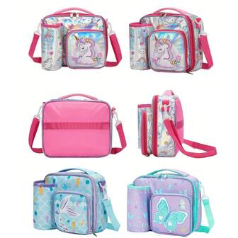 1 件套双隔层保温午餐袋 - 耐用牛津布，海洋生物设计，非常适合上学、野餐、旅行 - 包括配套的水瓶口袋、派对、午餐盒、非食品接触