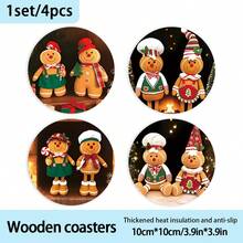 Christmas Gingerbread Man Coasters, Add A Sweet Touch To Your Holiday With These Wooden Coasters, Suitable For Coffee, Tea And Beverages, An Ideal Choice For Home And Restaurant Decor, Gingerbread Man Coasters, Snowman Coasters, Gingerbread Christmas Decor, Holiday Tableware, Holiday Themed Decor, Durable Wood, Holiday Shoppers, Gift Buyers