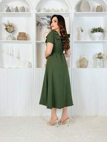 MallFashion Elegant Tailored Midi Dress With Bow Sizes S M L - Green - View 2