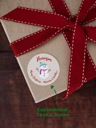 24pcs/48pcs Personalized Name Christmas Present Stickers Cute Snowman Gift Label Llustration Stickers Custom Christmas Present Stickers Gift Stickers Gloss Round Stickers