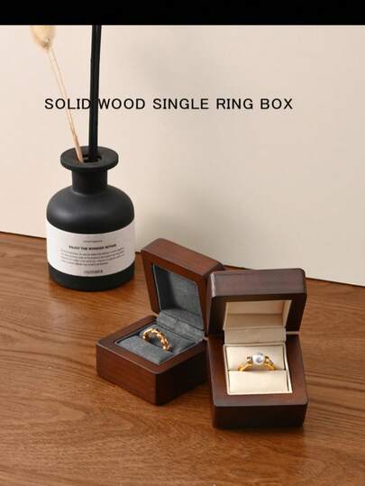 Oirlv 1 pieza Caja de anillo de madera de nogal, adecuada para propuestas y bodas, puede contener 1 anillo para compromisos y conmemoración del matrimonio, caja de almacenamiento y transporte de lujo y exquisita
