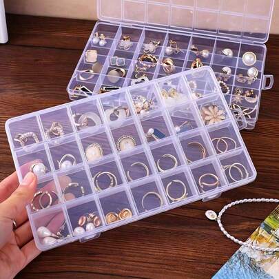 Bộ 2 hộp nhựa trong suốt đa năng, giá 1 đô la, thích hợp để đựng bông tai, nhẫn, trang sức, dụng cụ làm móng, phụ kiện làm móng, đồ trang trí trang sức, món quà tuyệt vời dành cho phụ nữ.