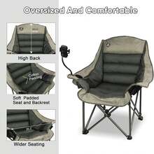 Silla de camping plegable tamaño XL, capacidad resistente de 400 libras, silla de campamento acolchada grande y cómoda, silla de brazos para césped con portavasos integrado - Verde claro - Ver 4