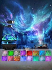 1 قطعة مصباح إسقاط سماء نجمية موجية/أورورا، يعمل بالطاقة USB، ديكور مرحلة حفلات RGB، مصباح ليلي طاولة جو الأجواء، مصباح إسقاط ديكور داخلي، مصباح إسقاط بريموت كنترول، مناسب لديكور الأثاث والسقف والأعراس والحفلات وعيد الحب والميلاد وهالوين والسفر - ضوء متعدد الألوان - مشاهدة 3
