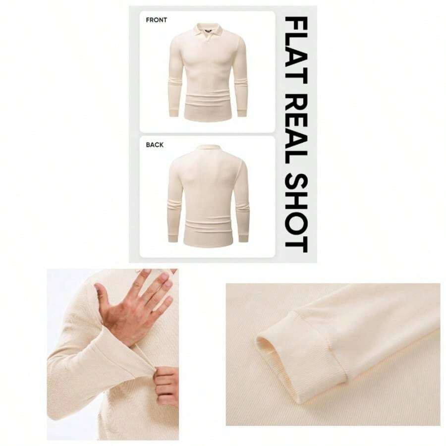 Men's Casual Buttonless Shirt Long Sleeve Ribbed Knit Shirts - 3X-Lớn + A Trắng Be - Xem 1