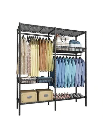 ハンガーラック ワードローブ クローゼット 衣類収納 棚付き　500㎏　ブラック 楽天市場】【時間限定！18%OFFクーポン】衣類収納ラック ワード