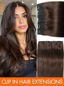 1pc 5-Clip Real Human Hair Extensions, Long Straight Hair, Women's Wide Hair Piece, 3/4 Full Head Clip-In Straight Hair, Thick Hair Clips, Standard Hair Piece, Soft Double-Layer Straight Hair, Real Human Hair, Adds Hair Length - Multicolor - View 17