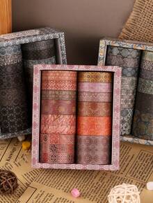 12 rollos/caja de cinta washi, diseños florales vintage, estampados ordenados, se puede usar para creaciones únicas de diarios, elaboración de diarios con estilo vintage, creación de bordes para fotos, adecuado como regalo para amantes de la artesanía hecha a mano, estudiantes y trabajadores de oficina para regalos cotidianos, regalos de cumpleaños