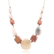 Adjustable Length Wax Rope Necklace Women, Acrylic Stone And Wooden Bead Pendant, Vintage Jewelry, Elegant Women's Accessories, Valentine's Day, Suitable All Seasons Daily Wear - 29-2851 紅色 - 查看 6