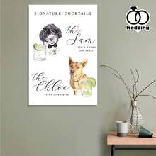 Poster-1pc Fashion Christmas Scenes Wooden Canvas Poster, Dog Signature Cocktails Sign, Pet Signature Drink Bar Menu, Wedding Bar Menu, Pet Wedding Bar Sign, Bar Wedding Poster, Perfect Gift Idea For - Multicolor - View 2