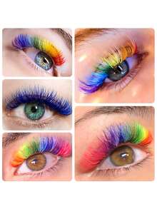 MASSCAKU 12 Rows Colored Lash Extensions White Pink Red Brown Yellow Green Blue Purple Mix Color 0.07mm C/D Curl Colorful Blooming Lashes Extension Colored Y Shaped Eyelash Individual Single Classic Eyelash Extensions - Multicolor - View 2