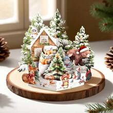 1 Stück Weihnachtsgrußkarte - 3D Winterwald Szene mit Tieren, handgemachtes Wintergeschenk