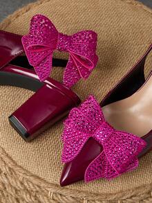 1 Pair Rhinestone Bowknot Shoe Clips, Glamorous Detachable Shoe Flower Elastic Foldable Decorative Clips, Suitable For Weddings, Parties, Galas, Versatile For High Heels, Flats, Bags - Hot Pink - View 6