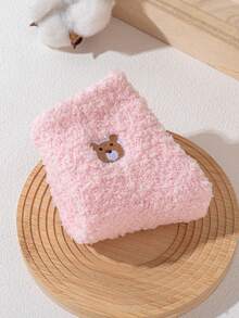 1 Pair Kids Cute Cartoon Bear Embroidered Warm Slipper Socks, Essential For Autumn/Winter - Pink - View 2