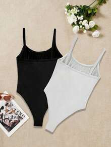 KIT 2 Peças/Conjunto Bodysuit Feminino de Verão Sexy com Alça, Bodysuit Drapeado