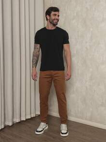 Men's Slim Fit Dress Twill Pants With Built-In Pockets And Lycra - Brown - View 5