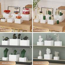 6 PCS Buffet Risers, Large Food Risers For Buffet Table, Display Stand Shelf For Party, Catering, Jewelry & Collectibles, White Plastic Nesting Boxes For Food Display - 白色 - 查看 5