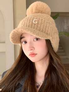 1 件女式针织帽，带刺绣字母设计，时尚、百搭、透气舒适，可折叠，方便携带，适合日常通勤、露营、旅行、徒步旅行、主题公园、咖啡馆、农场、聚会、派对和摄影，秋冬季 - 多色 - 查看 11