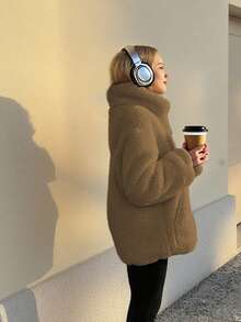 1 chiếc áo khoác bông Teddy bỏ túi, thường ngày mùa đông - Lạc đà - Xem 4