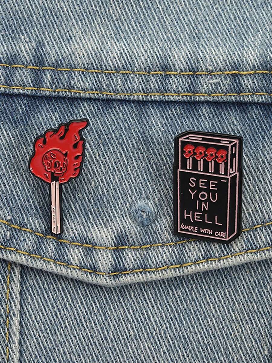 QIHOO Burning Match Stick Death Eater Wand Skull Flame Fire Artwork Enamel Pin Brooch Badge Clothing Backpack Jewelry Accessories