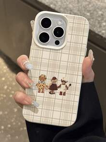 Bear 1pc 简约格子 3 只熊图案荔枝纹防水防震防滑软手机壳，适合作为生日/节日礼物送给朋友、家人、情侣，兼容 Apple//Redmi 手机 - 彩色 - 查看 1