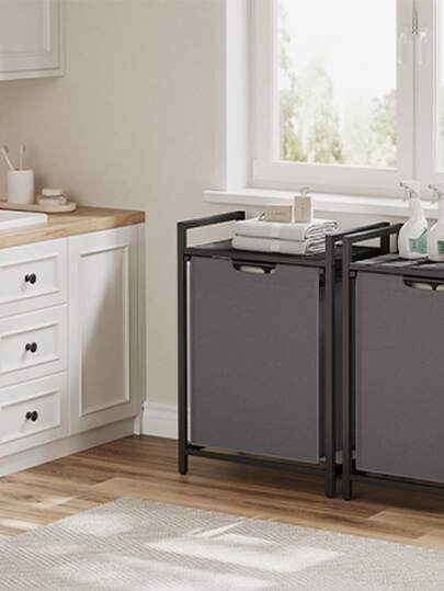 Laundry Basket, Laundry Hamper, Pull-Out And Removable Laundry Bag, Shelf, Metal Frame, 65L, 50 X 33 X 72 Cm, Rustic Brown And Black, Rustic Brown And Black/Black And Grey/White Laundry Baskets Back To School