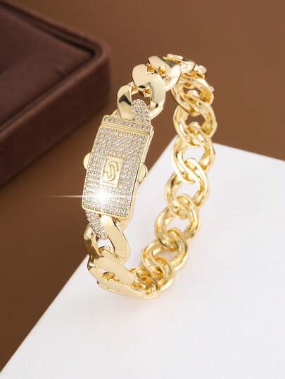 سوار نسائي مصنوع من سلسلة بتصميم بسيط مرصع بالزركونيا الاصطناعية قطعة واحدة