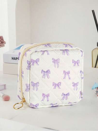 1 Túi đựng đồ trang trí nơ màu tím dễ thương, Ví đựng tiền xu đa năng màu trơn tối giản, Túi đựng đồ trang điểm, Hộp đựng băng vệ sinh, Tiện lợi khi đi học, đi làm, du lịch