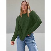 2025  Women's Oversized Cable Knit Crewneck Sweaters - 軍綠色 - View 2