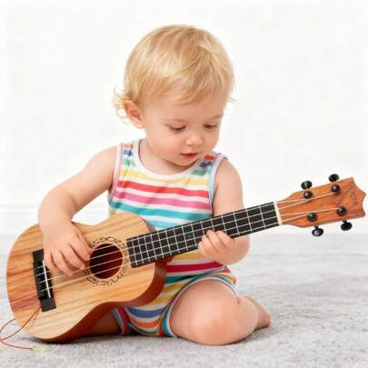 Ukelele para niños, con patrón de grano de madera, instrumento de juguete, estimulación de la educación temprana, juguetes musicales