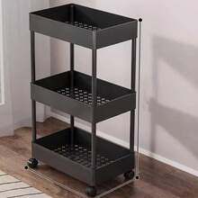 Carrito Organizador de 3 Niveles: Mueble Auxiliar con Ruedas para la Organización de Maquillaje, Skincare, Perfumes, Libros o Artículos de Oficina. - Negro - Ver 6