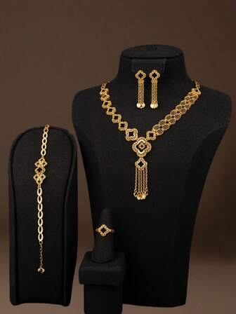 5 st lyxiga halsband med tofshänge i 18K guldplätering, stjärna, bil och klöverform, fransk romantisk Dubai-stil, lämpliga för brudar, bröllop, alla hjärtans dag, årsdagar, present till kvinnor