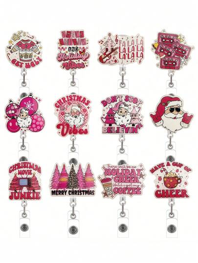 1PC Christmas-Themed Retractable Badge Holder - Cute Cartoon Christmas Elements Identification Clip - Christmas Badge Holder, Cartoon Retractable Identification Clip, Christmas-Themed Identification Holder, Cute Christmas Badge Clip, Christmas Retractable Name Tag Holder. This Product Is Themed Around Christmas And Features A Cute Cartoon Style Design, Encompassing Rich Christmas Elements