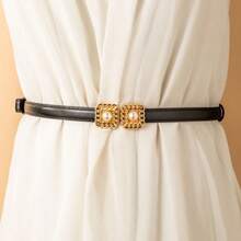 Women's Vintage Chain Pearl Waist Belt, Decorative For Coats, Shirts, Dresses, Metal Buckle Closure