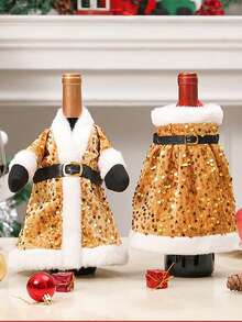Christmas Bottle Set, Christmas Sequin Plush Set, Santa Bottle Jacket, Bottle Sweater Decoration, Holiday Champagne Bottle Gift Stand, Christmas Party Gift, New Year Table Decoration, Dress Decoration