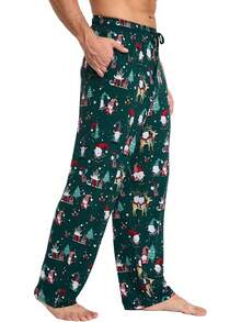 Mens Pajama Pants - Viscose Made From Bamboo, Soft Sleep Pants Comfy Drawstring Lounge Bottom With Pockets Sweatpantshalloween - Giáng sinh xanh - Xem 8