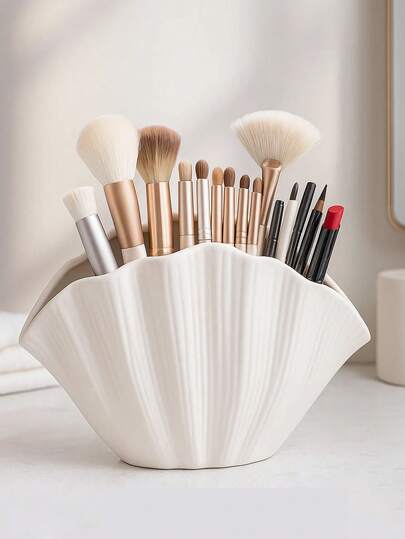 1pc Shell Makeup Brush Holder, Resin Minimalist Vanity/Bathroom Storage
