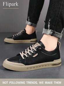 Flipark Universal Fit Men Low-Top Solid Casual Skateboard Shoes - Adjustable Buckle, Non-Slip, Comfy, Breathable, Lightweight, PU Upper, PVC Sole, Perfect For Outdoor Walking, Hiking, Jogging In All Seasons