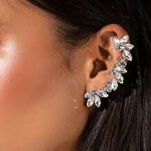 طقم أقراط أذن أيسر بلون فضي مرصع بالراين ستراس وأقراط مشبك، مجوهرات لامعة مناسبة للحفلات