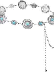 Elegant Women's Chain Belt With Turquoise Blue Stone - Bạc - Xem 1