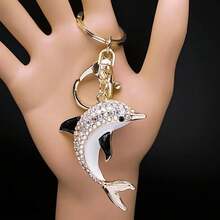Fashion Dolphin Crystal Keychain - Stainless Steel, Inlaid With Rhinestones, Lobster Clasp Charm, Suitable For Handbags And Bags - Perfect Christmas Gift For Women - 藍色的 - 查看 2